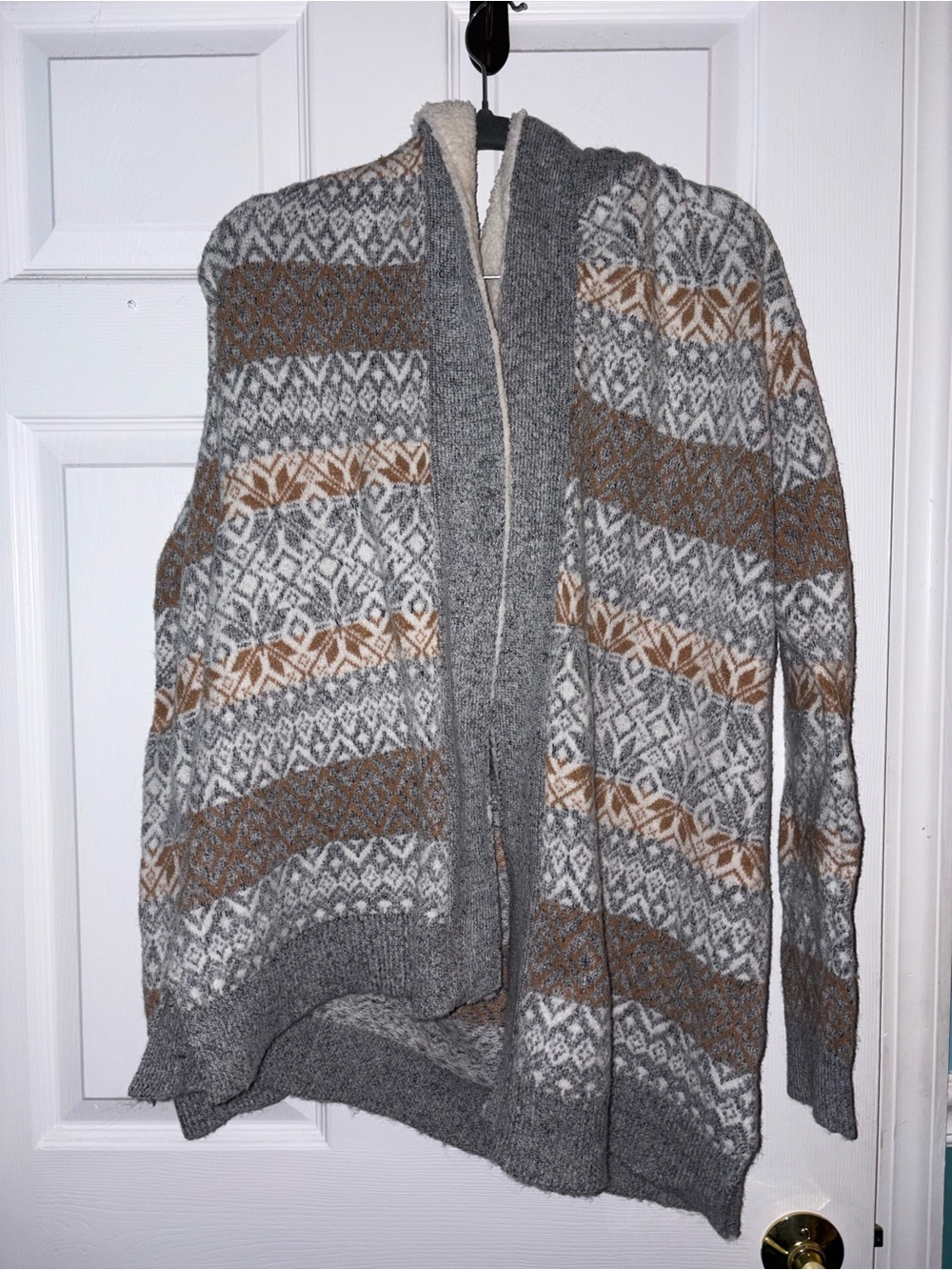 Natural Reflections Women’s Hooded Fair Isle Cardigan Sweater Faux Fur S